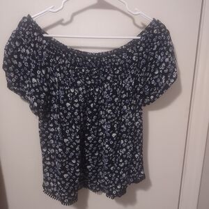 Rewind Black and White Floral Off-Shoulder Blouse